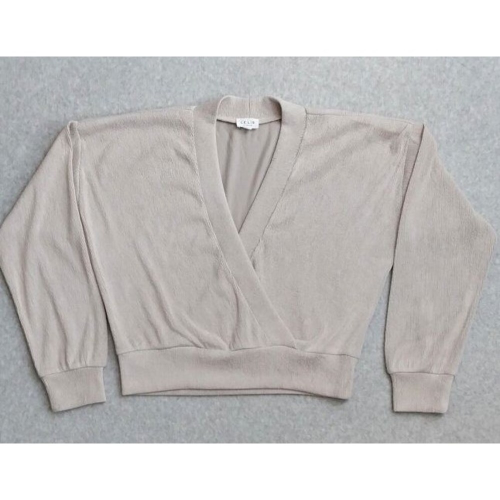 Le Lis Women's Beige V-Neck Wrap Front Knit Pullover Sweater Stretch Medium